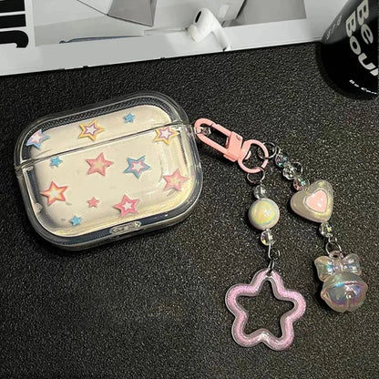 Color Stars Case for AirPods 4–1 & Pro 2 | Soft Cover with Heart Bead Pendant