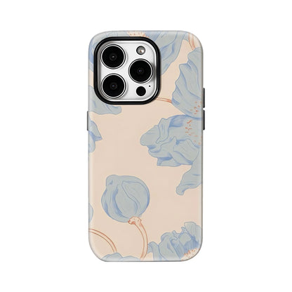 Serene Blue Floral Case for iPhone 17 16 15 14 13 12 Pro Max Plus