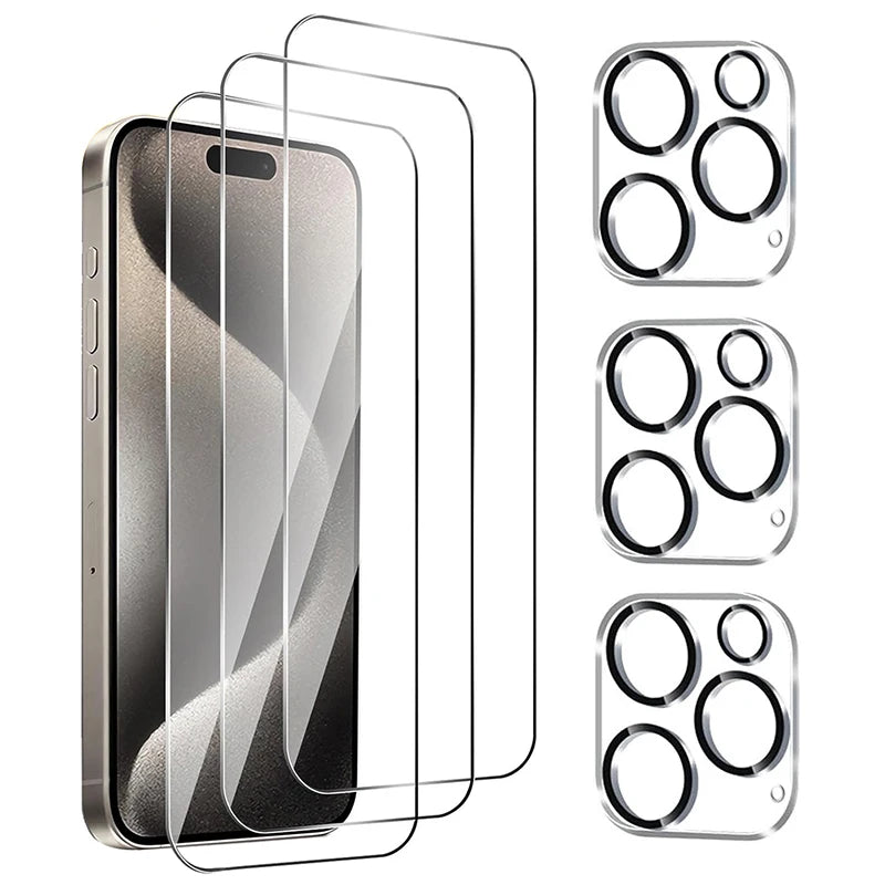 Screen & Camera Lens Protectors for iPhone 15–X | Tempered Glass Set