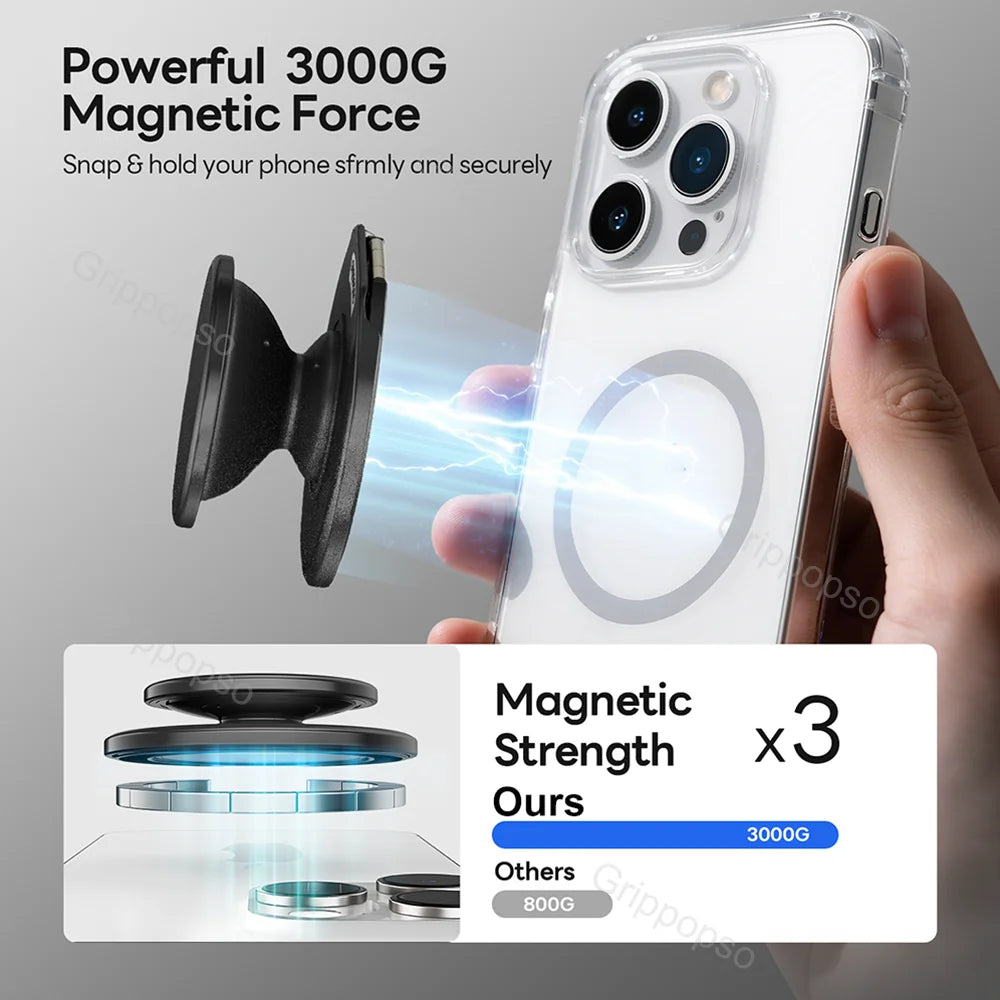 MagSafe Phone Grip with Built-In Adjustable Stand and Strong Magnetic Holder