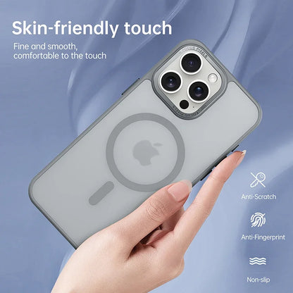 Matte Transparent MagSafe Case with Metal Lens Ring for iPhone 11–13 Pro Max