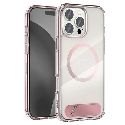 Clear Magnetic iPhone Case with Folding Metal Stand for 13–16 Pro Max