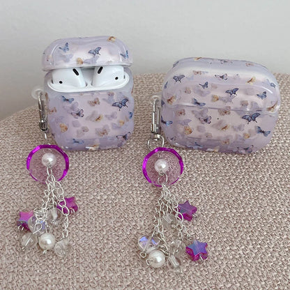 Purple Butterfly Wind Chime AirPods Case for Pro 2/3/4 – Soft Shockproof TPU