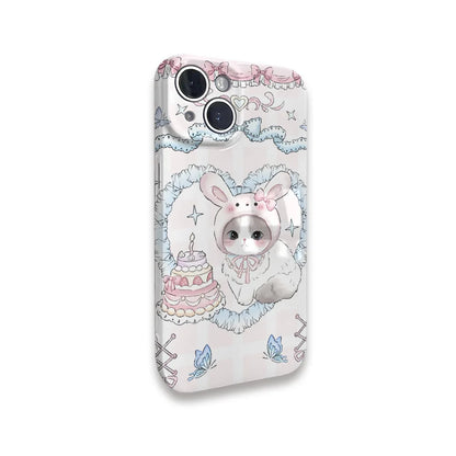 INS Rabbit Birthday Cake Case for iPhone 15 Pro Max 14 13 12 11 XR Acrylic TPU