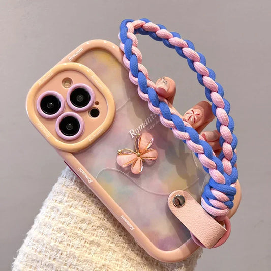 Wrist Chain Lanyard Phone Case for iPhone 16–11 Pro Max, 3D Bow Butterfly Design