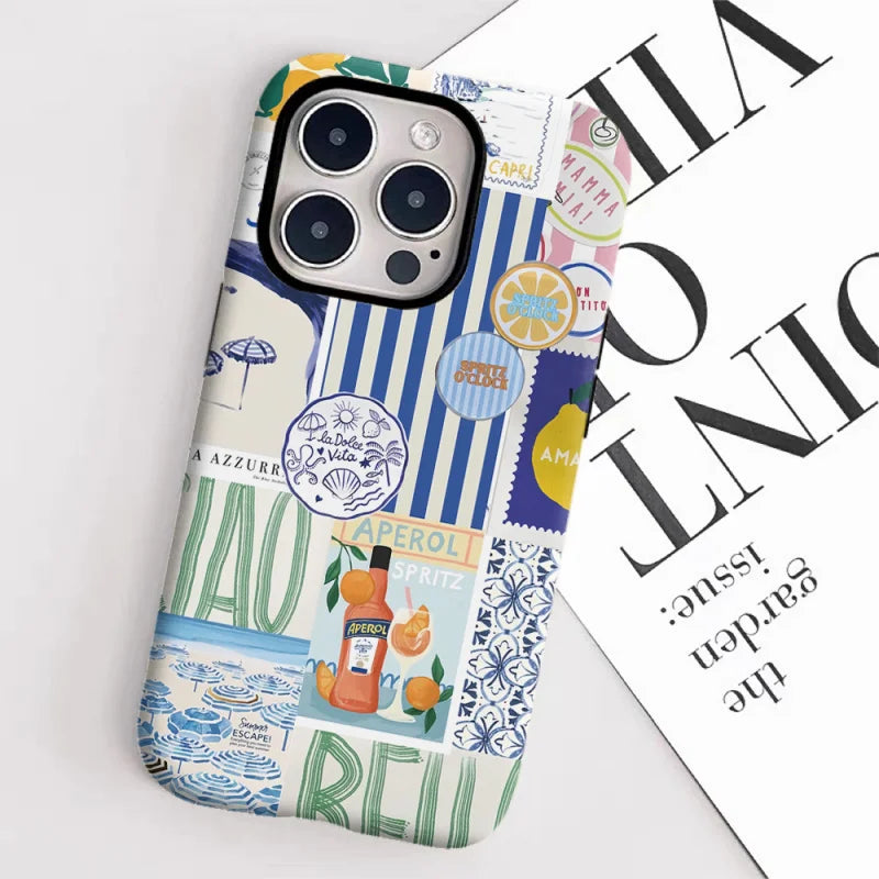 Colorful Pattern 2-in-1 Glossy Tough Case for iPhone 16 Pro Max 15 14 12 Mini XR