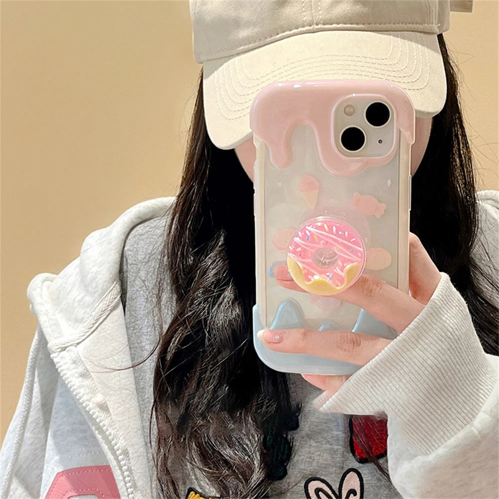Korean Cute Ice Cream Donut Ring Holder Stand Case for iPhone 11, 12, 13, 14 Pro Max