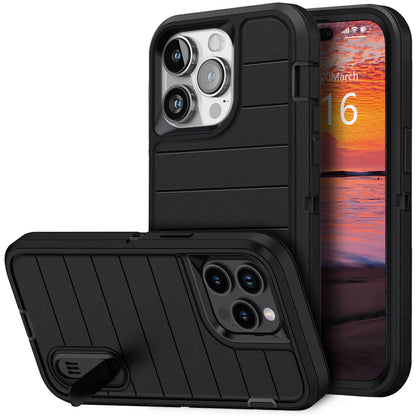 Heavy Duty 3-Layer Kickstand Case for iPhone 14/14 Plus/14 Pro/14 Pro Max – Black
