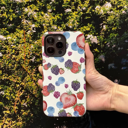 Cute Fruit Pattern 2-in-1 Glossy Tough Case for iPhone 17 Air 16 Pro Max 15 14 XR