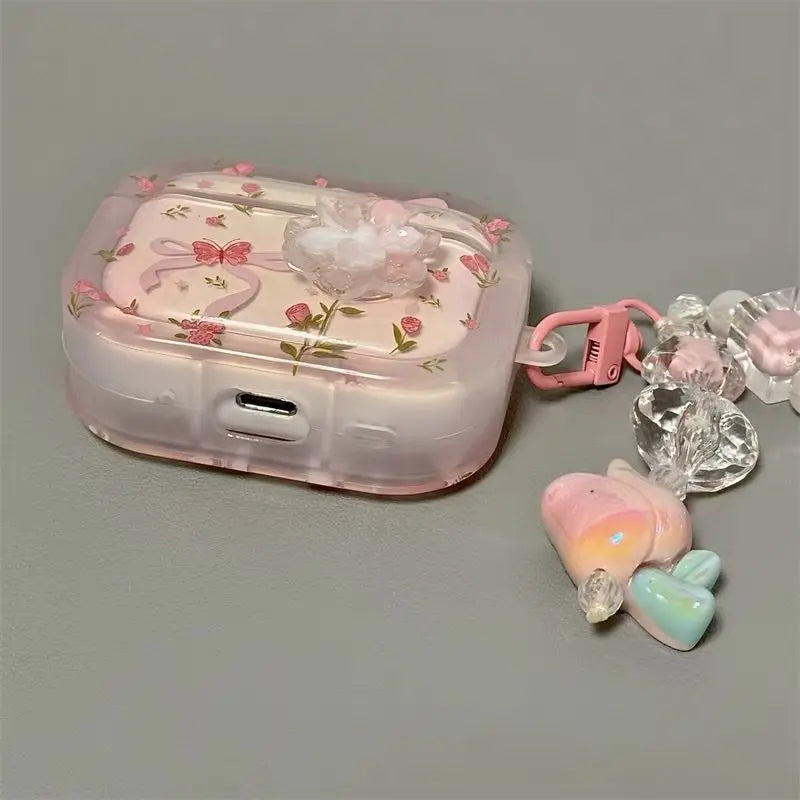 Girl’s Heart & Pink Flower AirPods Case for 4/3/2/1 Pro2 – Bluetooth Cover