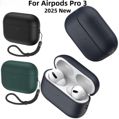 Leather Texture TPU Shockproof Case for AirPods Pro 3 (2025) with Lanyard