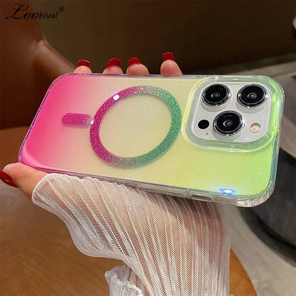 Aurora Glitter MagSafe Case for iPhone 11 12 13 14 Pro Max Gradient Cover