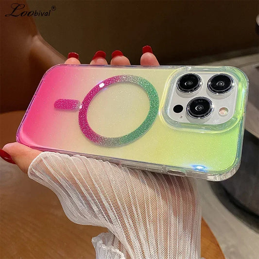 Aurora Glitter MagSafe Case for iPhone 11 12 13 14 Pro Max Gradient Cover