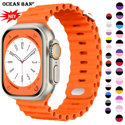 Ocean Silicone Strap for Apple Watch Ultra 2 & Series 9–3 SE, Adjustable 40–49mm Band