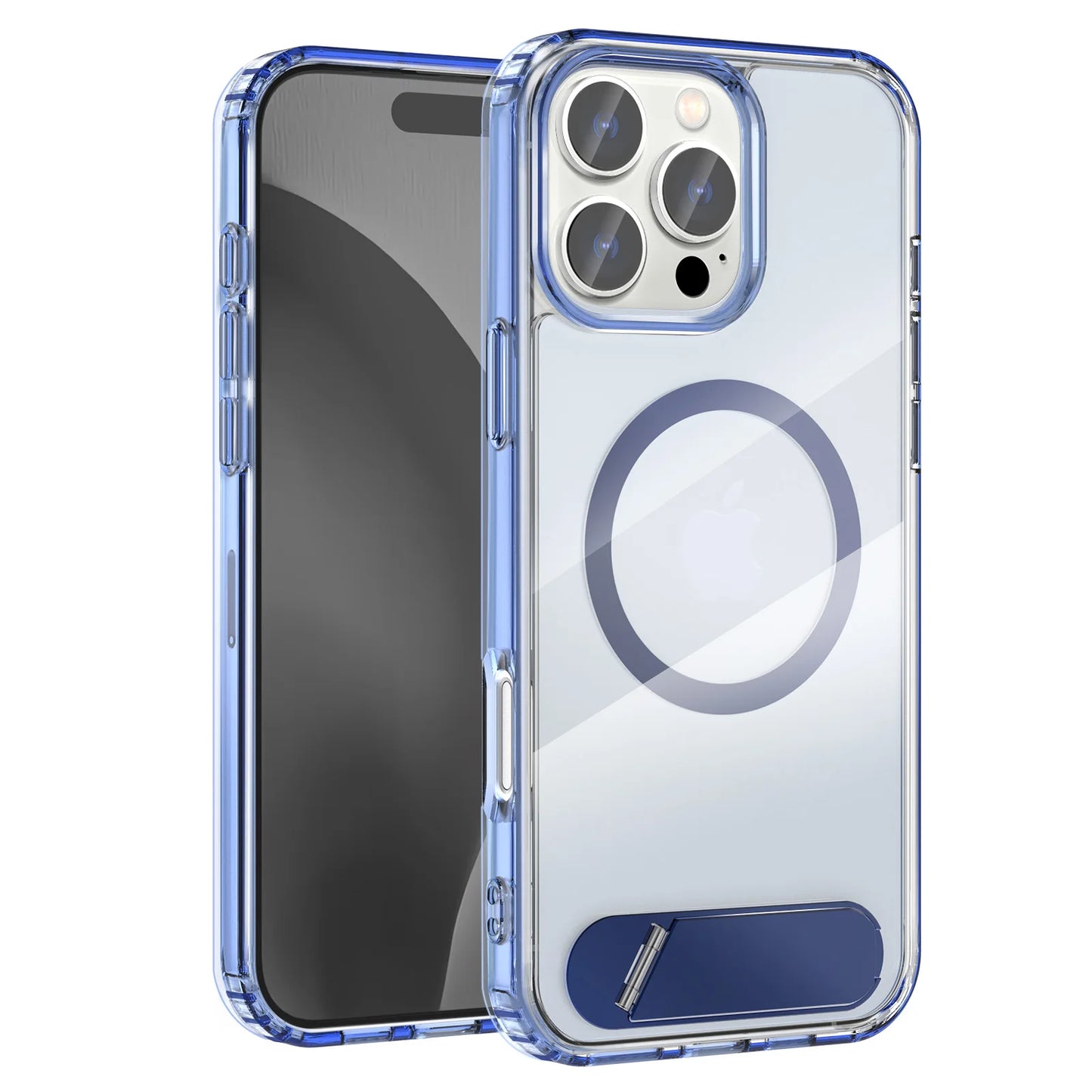 Clear Magnetic iPhone Case with Folding Metal Stand for 13–16 Pro Max