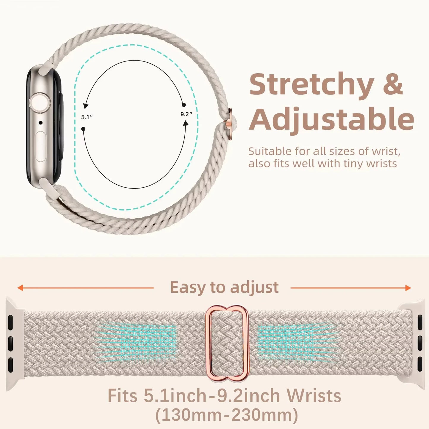 Braided Elastic Strap for Apple Watch Ultra 2 49mm Series 10 9 8 7 SE 6 5 4
