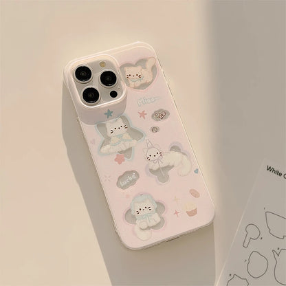 Korean Glitter Cartoon Cat Phone Case for iPhone 15 14 13 12 Pro Max