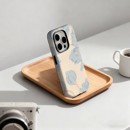 Serene Blue Floral Case for iPhone 17 16 15 14 13 12 Pro Max Plus