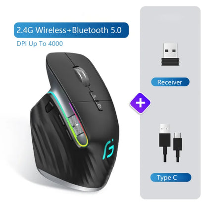 Multi-Device Bluetooth 5.0/3.0 + 2.4G Wireless Mouse Ergonomic Portable