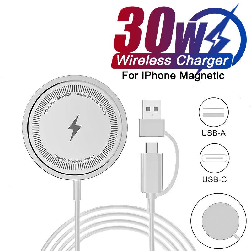 35W PD Magnetic Wireless Charger for iPhone 15–X | Fast USB-C Charging Pad