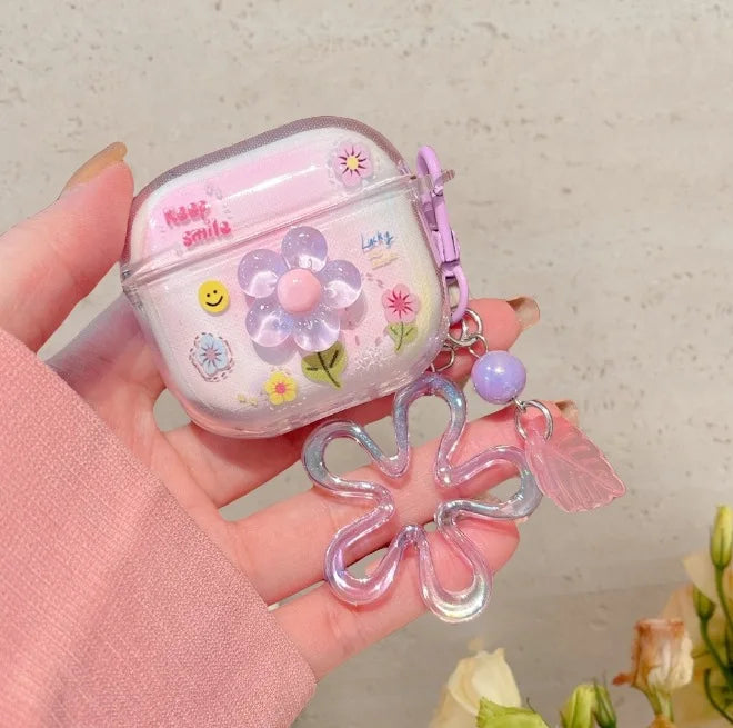 Fashion Flower Case for AirPods 4 & Pro 2–1 | Cute Earphone Cover with Keychain