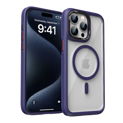 HD Transparent MagSafe Case for iPhone 16 15 14 13 12 Pro Max Metal Buttons