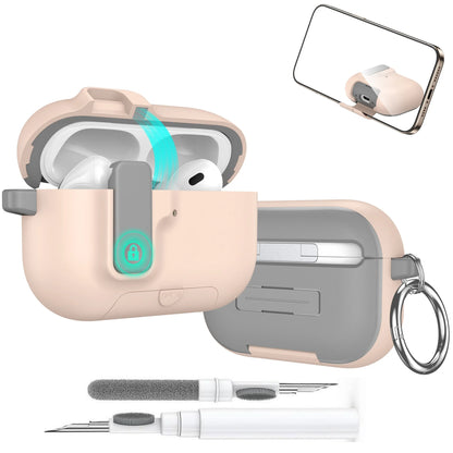 AirPods Pro 3 Protective Case with Stand, Cleaner & Magnetic Lock – Sand Stone