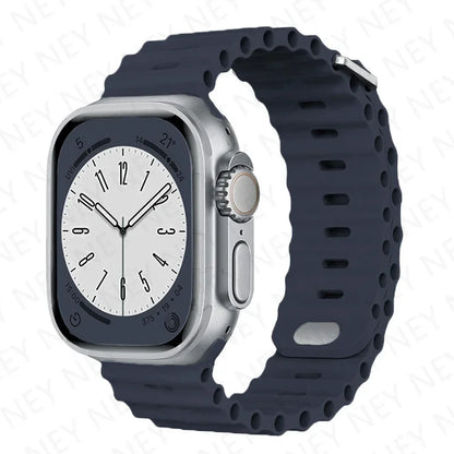 Ocean Silicone Strap for Apple Watch Ultra 2 & Series 9–3 SE, Adjustable 40–49mm Band