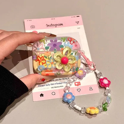 Flower TPU Protective Cover with Keychain for AirPods 1/2/3/4 & AirPods Pro