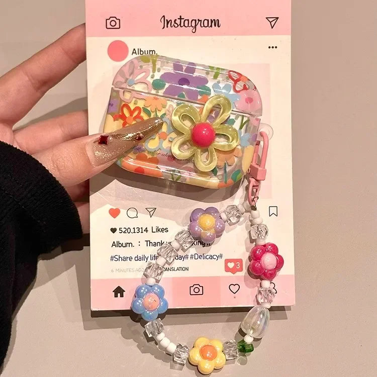 Flower TPU Protective Cover with Keychain for AirPods 1/2/3/4 & AirPods Pro