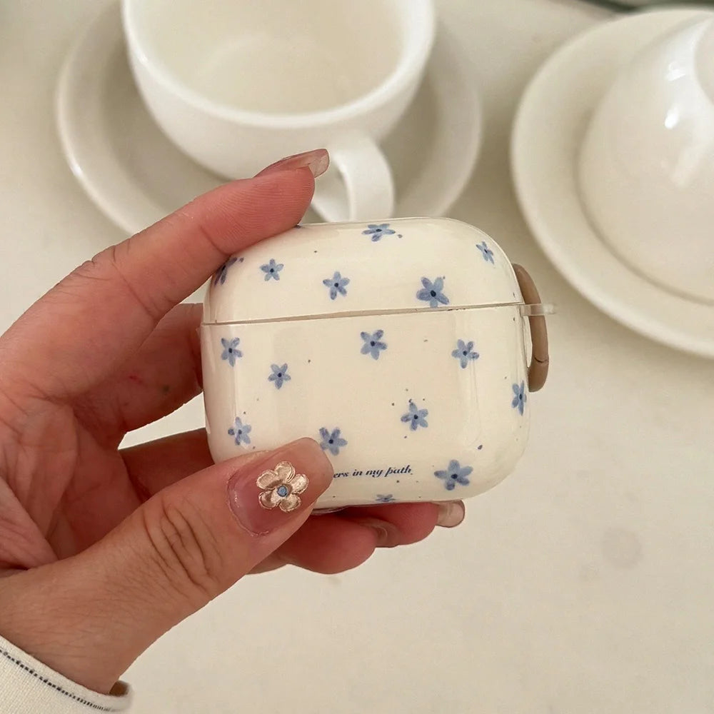 Spring Fresh Blue Flower INS Soft Case for AirPods 4, Pro 2, and 3rd Gen