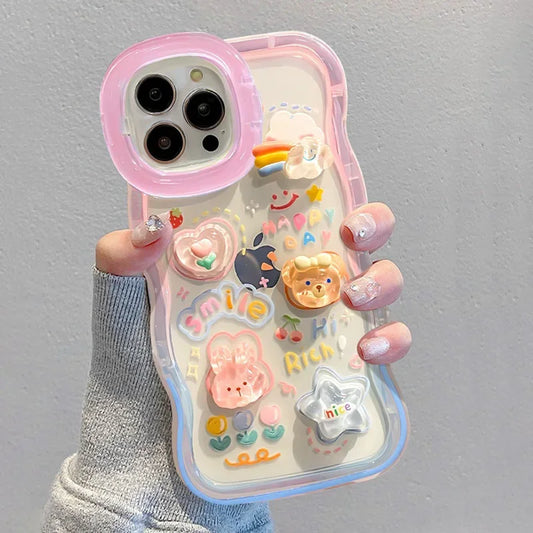 Cartoon 3D Rainbow Love Heart Phone Holder Case for iPhone 16–11 Pro Max