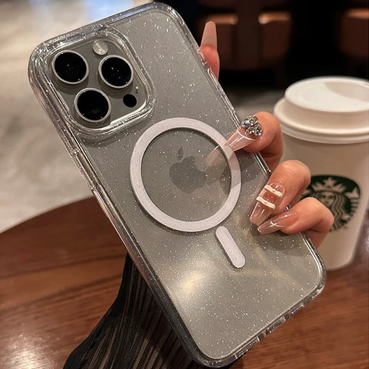 Bling MagSafe Glitter Case for iPhone 11–15 Pro Max – Clear Acrylic Cover