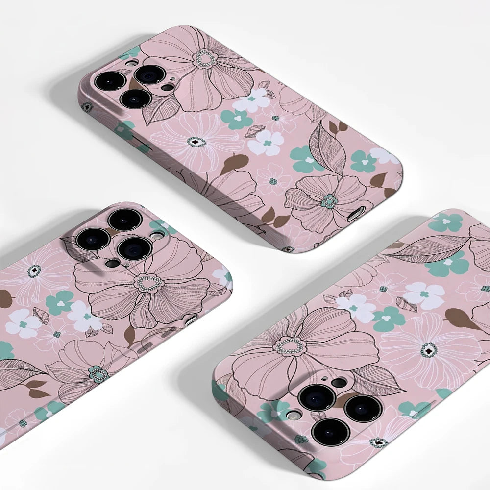 Pastel Floral Case for iPhone 17 16 15 14 13 12 Pro Max Plus Double-Layer