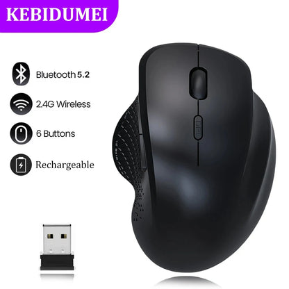 Bluetooth 5.2 + 2.4G Dual-Mode Wireless Mouse 6 Keys 1600DPI Rechargeable Gaming Mouse