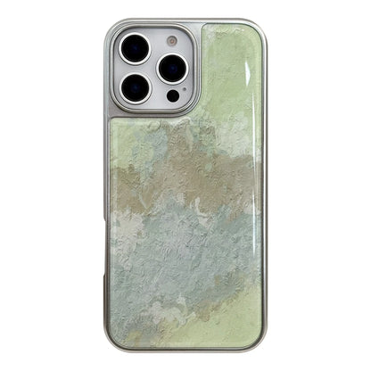 Art Green Gradient Oil Painting Drop Glue Case for iPhone 16 15 14 13 Pro Max
