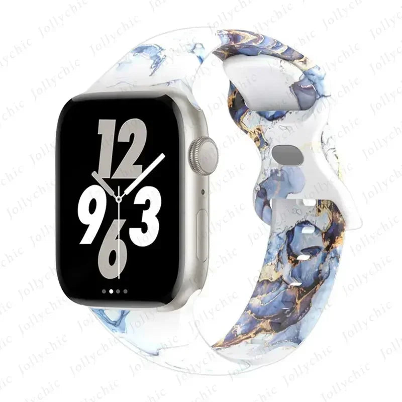 Floral Silicone Strap for Apple Watch Ultra & Series 3–9 (38–49mm)