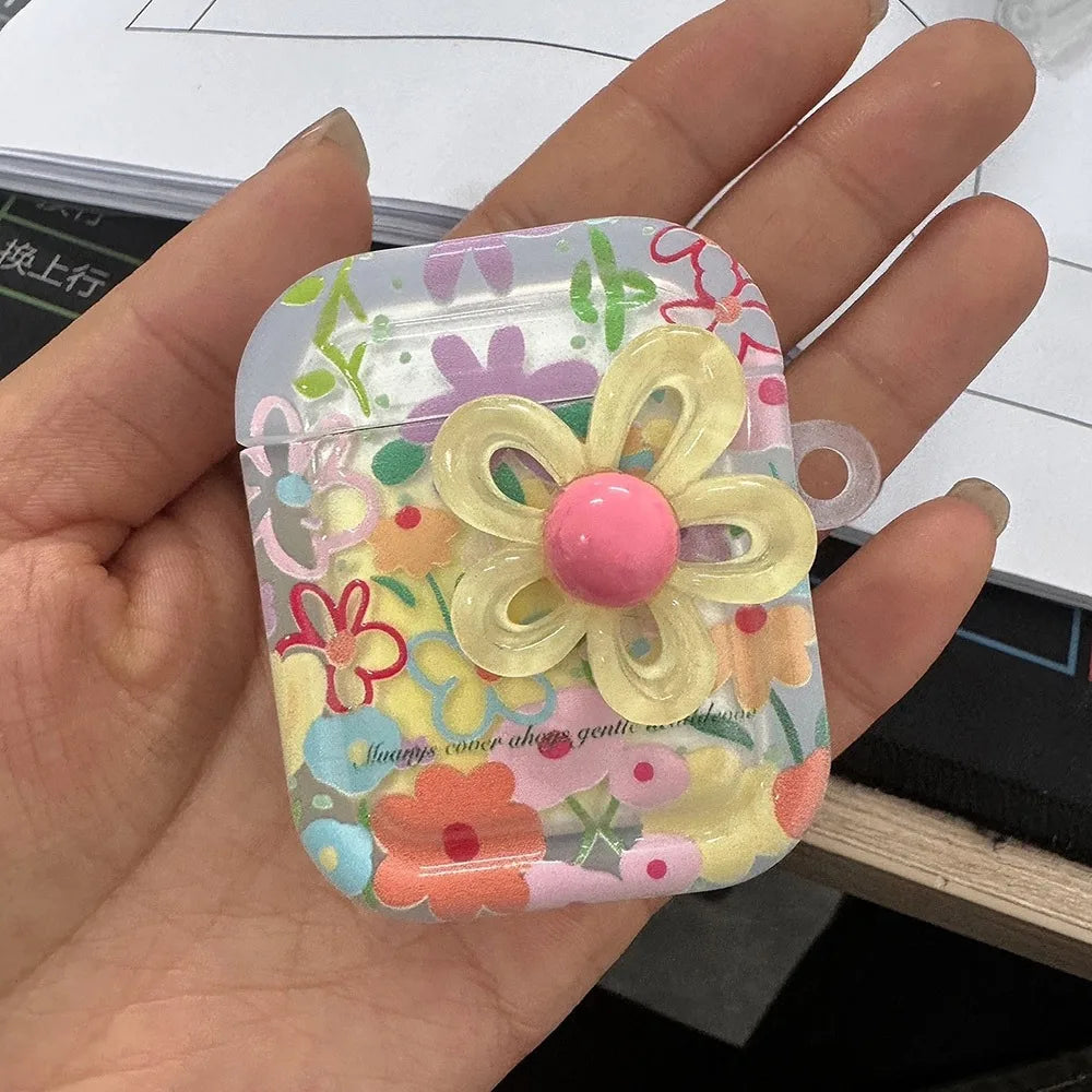 Flower TPU Earphone Case with Beaded Keychain | Shockproof for AirPods 1–4