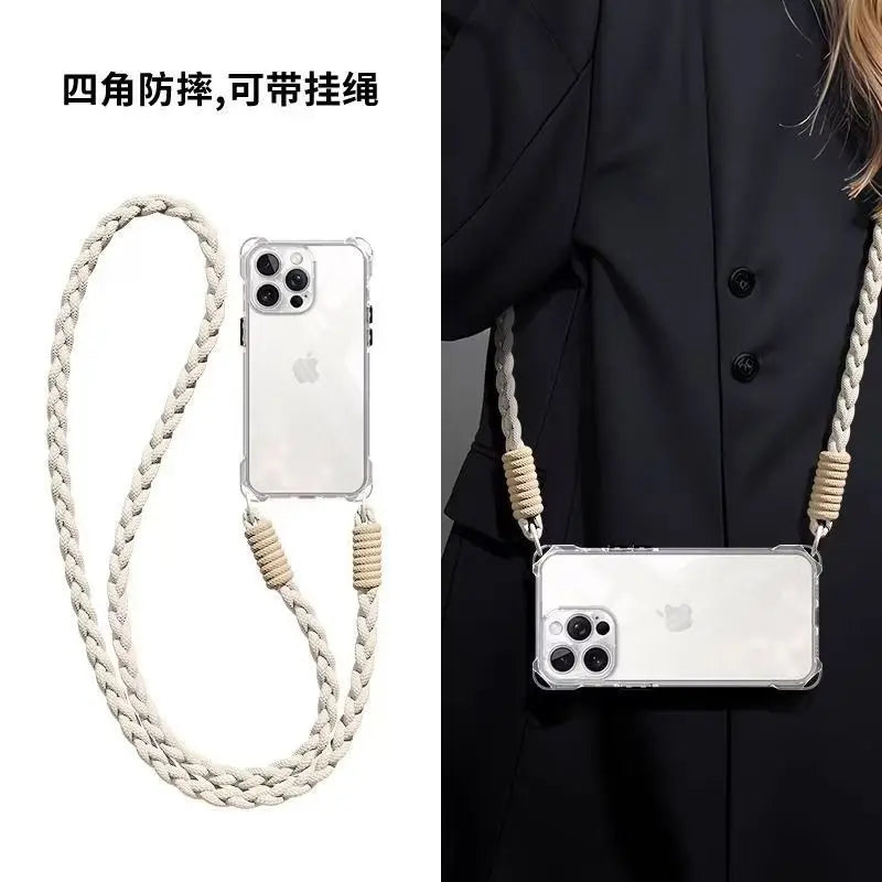 Crossbody Lanyard Phone Case for iPhone 16 15 14 13 12 11 Pro Max Soft TPU Cover