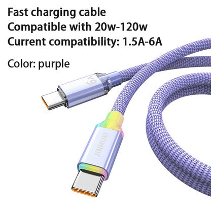 USB Type-C Fast Charging Cable 20W–120W 6A for iPhone 15/16 Xiaomi Huawei