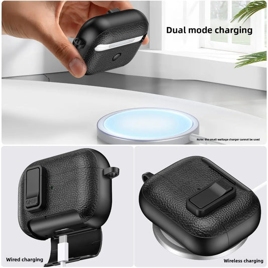 Shockproof Leather Protective Case with Bracket for AirPods Pro 2 & AirPods 4