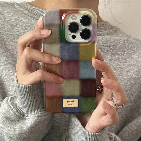 Vortex Grid Pattern Colorful Case for iPhone 16 15 14 13 12 11 SE