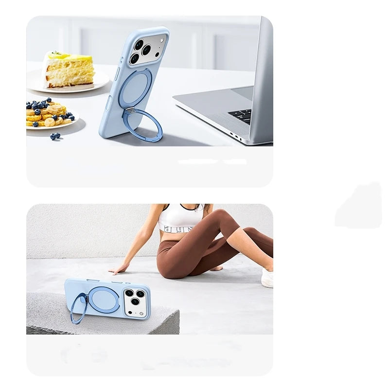 Magnetic Liquid Silicone Stand Case for iPhone 17 16 15 14 13 12 Pro Max Plus