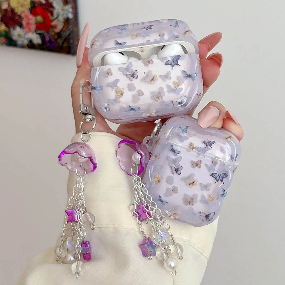 Purple Butterfly Wind Chime AirPods Case for Pro 2/3/4 – Soft Shockproof TPU