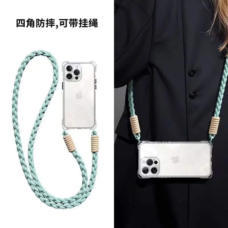 Crossbody Lanyard Phone Case for iPhone 16 15 14 13 12 11 Pro Max Soft TPU Cover