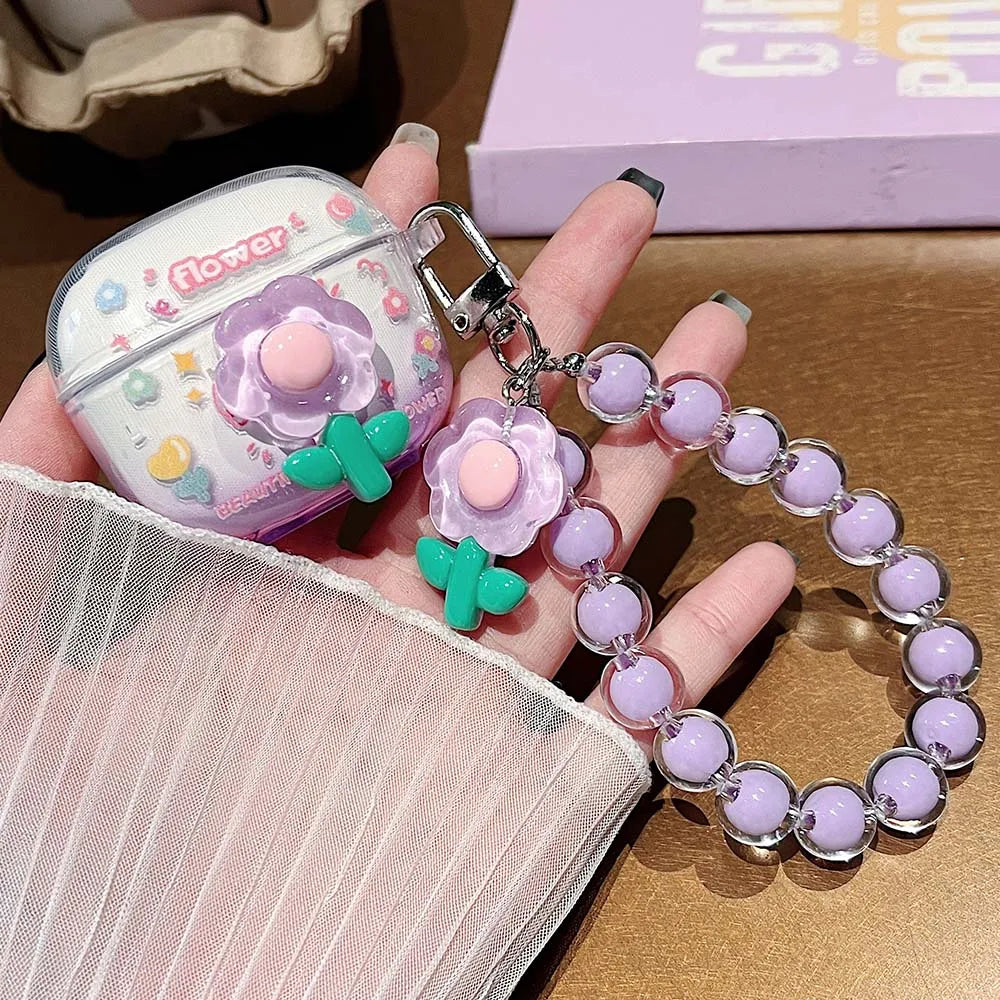 Korean Floral TPU Case for Lenovo LP40 Pro/LP40S | Clear Cover with Beaded Charm