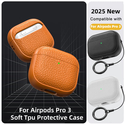 Leather Pattern TPU Case for AirPods Pro 3 – Full Protection with Keychain