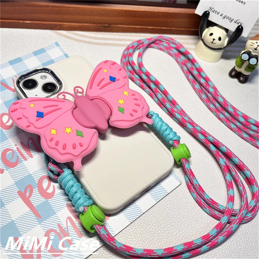 Y2K Butterfly Star Silicone Phone Lanyard Strap Bracelet for Girls