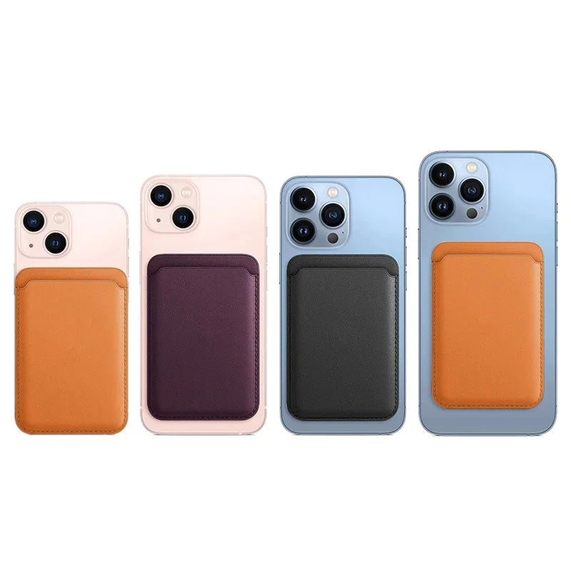 Leather MagSafe Case with Magnetic Card Holder for iPhone 12-16 Pro Max