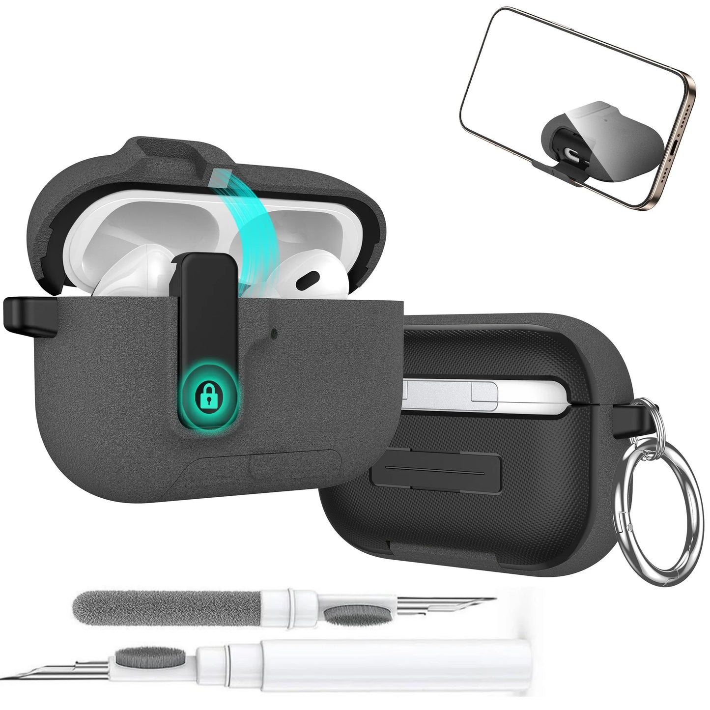 AirPods Pro 3 Protective Case with Stand, Cleaner & Magnetic Lock – Sand Stone